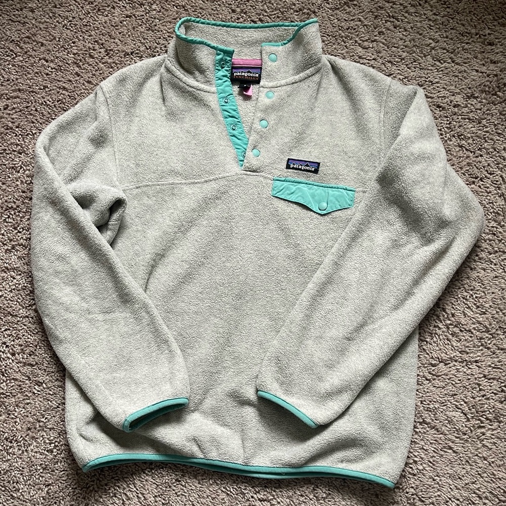 Patagonia Synchilla Quarter-Snap Fleece Pullover – Light Gray/Mint Medium